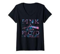 Femme Pink Floyd US Tour 1973 Triangle prismatique côté obscur T-Shirt avec Col en V