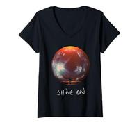 Femme Pink Floyd WYWH50 Shine on Globe J'aimerais Que tu sois là 50e T-Shirt avec Col en V