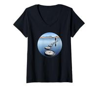 Femme Pink Floyd WYWH50 Un Homme Debout sur des horloges souhaiterait Que Vous Soyez là T-Shirt avec Col en V