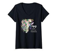 Femme Pink Hummingbird Enjoy The Little Things Humming Bird Sage T-Shirt avec Col en V