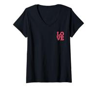 Femme Pink Love Minimalistic Typography Pocket Design T-Shirt avec Col en V