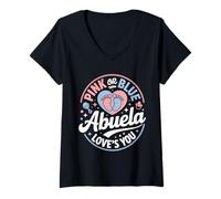 Femme Pink Or Blue Abuela Loves You Hispanic Gender Reveal Grandma T-Shirt avec Col en V