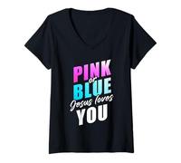Femme Pink Or Blue God Loves You - Christian Faith Gender Reveal T-Shirt avec Col en V