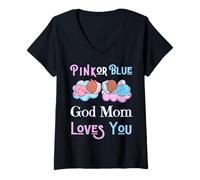 Femme Pink Or Blue God Mom Loves You Baby Shower Sexe Reveal Ma T-Shirt avec Col en V