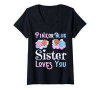 Femme Pink Or Blue Sister Love You Baby Shower Sexe Reveal Sis T-Shirt avec Col en V