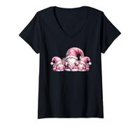 Femme Pink Santa Gnomes in Christmas Family Outfits for Xmas T-Shirt avec Col en V