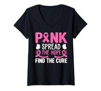 Femme Pink Spread The Hope Find The Cure T-Shirt avec Col en V