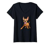 Femme Pin's Mignon et Miniature en Forme de Petit Chien T-Shirt avec Col en V