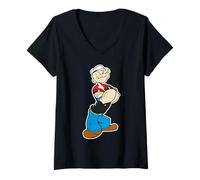 Femme Pipe Pop Eye Vintage Tough Guy T-Shirt avec Col en V