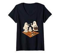 Femme Pique-Nique en Famille fantôme Halloween T-Shirt avec Col en V