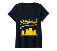 Femme Pittsburgh est né à PA de PGH Pennsylvanie Burgh Mom Dad T-Shirt avec Col en V