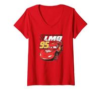 Femme Pixar Cars Lightning Mcqueen Speed T-Shirt avec Col en V
