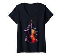 Femme Pixel Glitch Art Violon Violoniste Viole T-Shirt avec Col en V