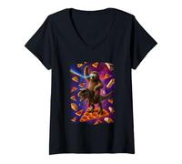 Femme Pizza au Burrito et Tacos Sloth T Rex Space T-Shirt avec Col en V