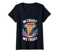 Femme Pizza Dictée Amusante In Crust We Trust T-Shirt avec Col en V