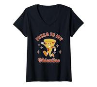 Femme Pizza est ma Copine ou Petit ami drôle rétro Saint Valentin T-Shirt avec Col en V