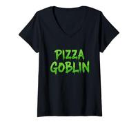 Femme Pizza Goblin Funny Pie Équipement de fête d'anniversaire pour Sauce à Pizza T-Shirt avec Col en V