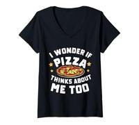 Femme Pizza Je me Demande si Pizza Pense Que Moi est trop Italienne T-Shirt avec Col en V