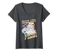 Femme Pizza Peace Love avec des Tortues Ninja mutantes pour Adolescents T-Shirt avec Col en V, Chiné Foncé, M