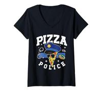 Femme Pizza Police Funny Cartoon Pizza Portant Une Casquette de Police Cadeaux T-Shirt avec Col en V