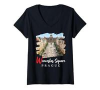 Femme Place Venceslas Prague T-Shirt avec Col en V