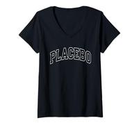 Femme Placebo - University Varsity College Campus Esthétique T-Shirt avec Col en V