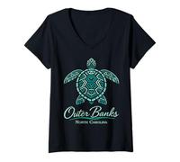 Femme Plage Tropicale d'Outer Banks Mandala Turtle Carolina T-Shirt avec Col en V