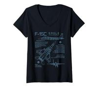 Femme Plan de l'avion de Chasse Militaire F15 Eagle Air Force T-Shirt avec Col en V
