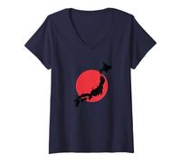 Femme Plan du Drapeau du Japon T-Shirt avec Col en V
