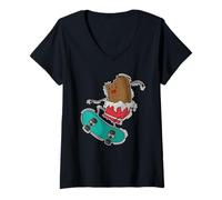 Femme Planche à roulettes au Chocolat T-Shirt avec Col en V