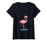 Femme Planche à roulettes Flamingo T-Shirt avec Col en V
