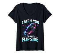 Femme Planche à roulettes Graphique « Attrape You on The Flip Side » T-Shirt avec Col en V