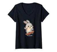 Femme Planche à roulettes Shih Tzu Vintage Cartoon T-Shirt avec Col en V