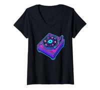 Femme PLANET PLANETE GRAPHIQUE - DESIGN SPACE DJ Musique Rétro T-Shirt avec Col en V