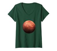 Femme Planète Mars Space Sky T-Shirt avec Col en V, Vert Forêt, M