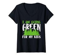 Femme Planète Verte Je Passe au Vert pour l'environnement de Mes Enfants T-Shirt avec Col en V