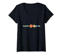 Femme Planètes de notre système solaire alignées dans l'espace T-Shirt avec Col en V
