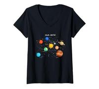 Femme Planètes du système solaire, terre, soleil, sciences spatiales pour enfants, adultes T-Shirt avec Col en V