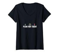 Femme Planifier pour Aujourd'hui Café Tennis Vin T-Shirt avec Col en V