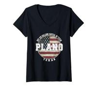 Femme Plano Texas, Drapeau américain Vintage T-Shirt avec Col en V