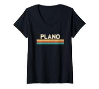 Femme Plano Texas USA Nom de la Ville Design Classique Vintage Couleurs T-Shirt avec Col en V