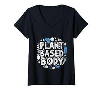 Femme Plant Based Body Style de Vie végétarien végétalien |- T-Shirt avec Col en V