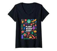 Femme Plant Based Body Style de vie végétarien végétalien |----- T-Shirt avec Col en V