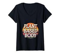 Femme Plant Based Body Style de vie végétarien végétalien ------ T-Shirt avec Col en V