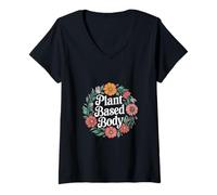 Femme Plant Based Body Style de vie végétarien végétalien |--- T-Shirt avec Col en V