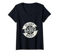 Femme Plant Based Body Style de vie végétarien végétalien ------- T-Shirt avec Col en V