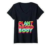 Femme Plant Based Body Style de vie végétarien végétalien ||-- T-Shirt avec Col en V