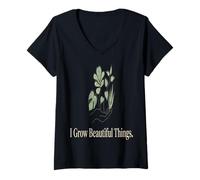 Femme Plant Mom, Je cultive de Belles Choses T-Shirt avec Col en V