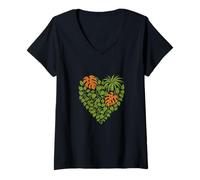 Femme Plante d'intérieur Love Heart Monstera Pothos Araignée Vignes T-Shirt avec Col en V