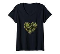 Femme Plante d'intérieur Love Heart Monstera Pothos Araignée Vignes T-Shirt avec Col en V